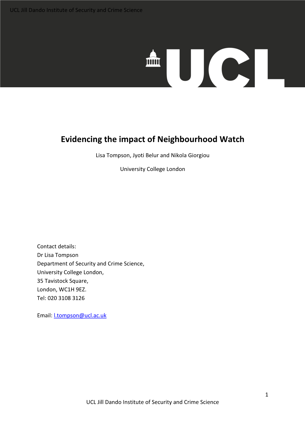 Evidencing the Impact of Neighbourhood Watch