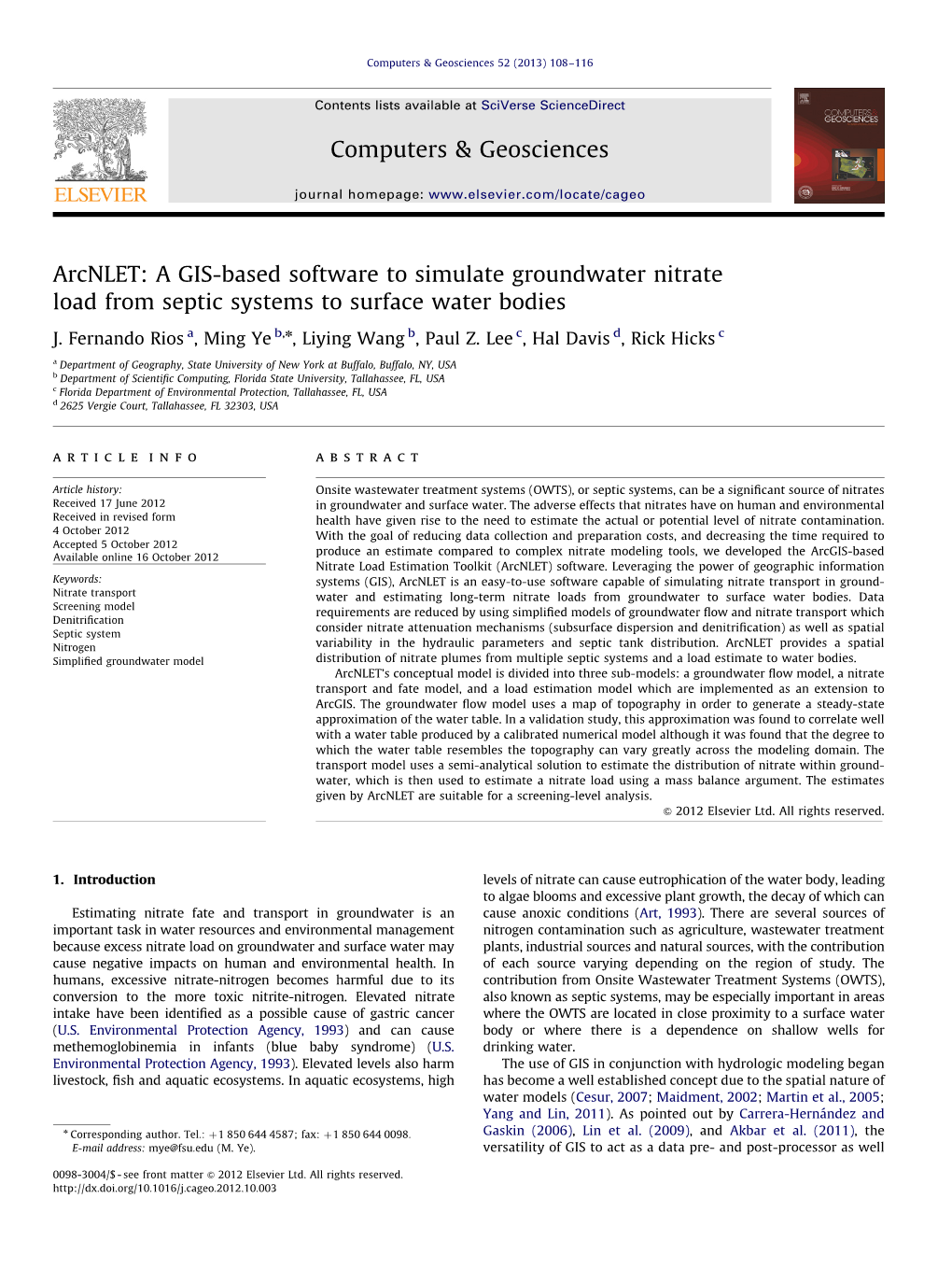 A GIS-Based Software to Simulate Groundwater Nitrate Load from Septic Systems to Surface Water Bodies