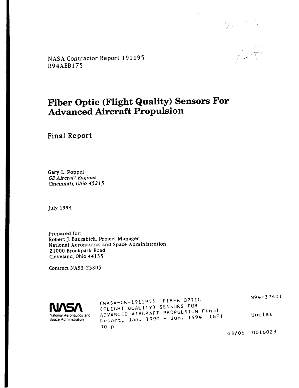 Fiber Optic (Flight Quality) Sensors for Advanced Aircraft Propulsion