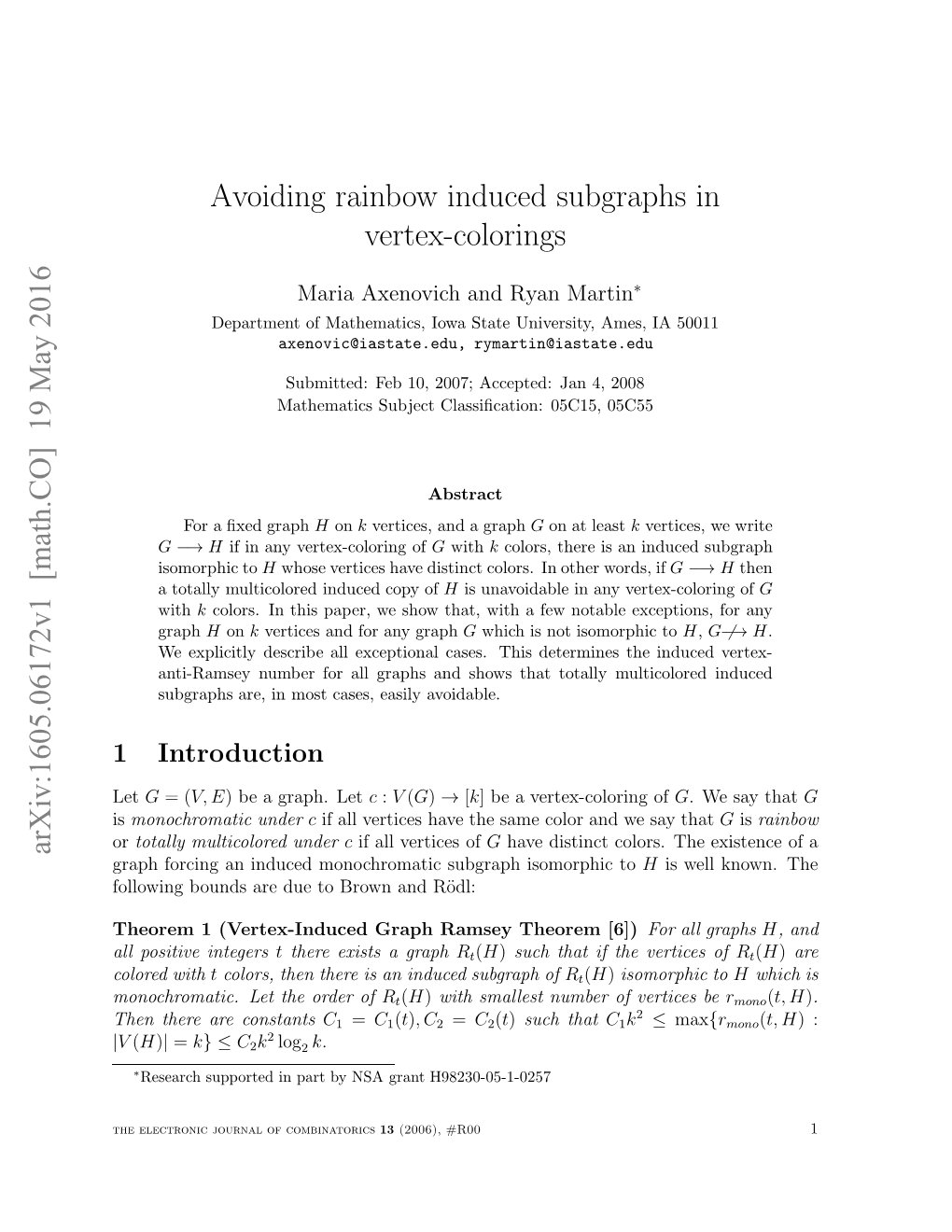 Avoiding Rainbow Induced Subgraphs in Vertex-Colorings