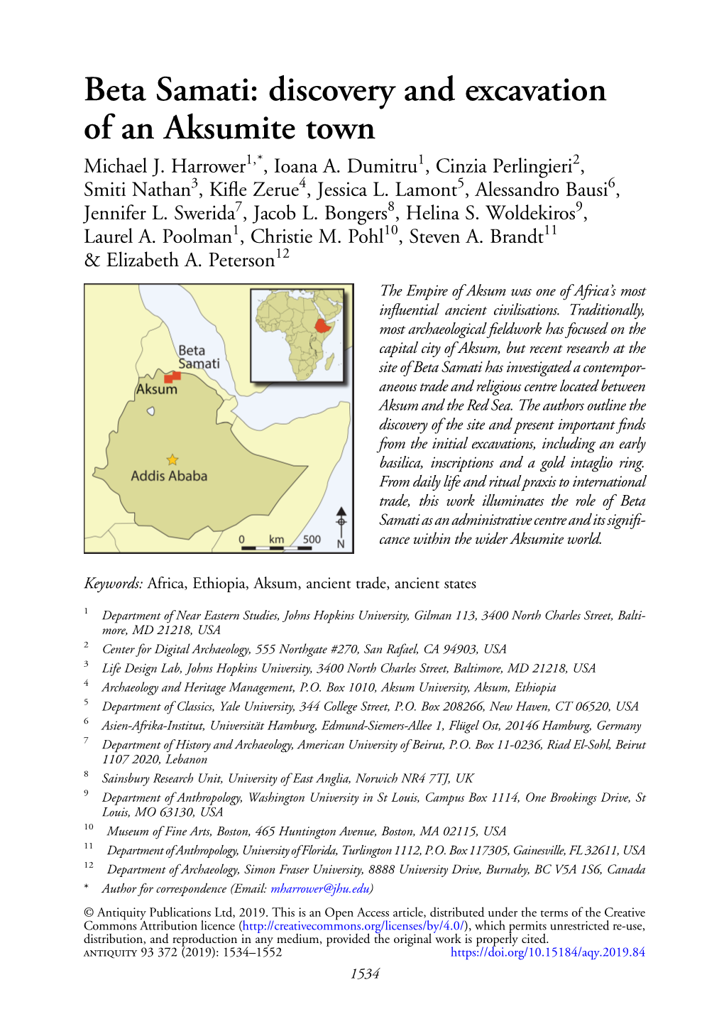 Beta Samati: Discovery and Excavation of an Aksumite Town Michael J