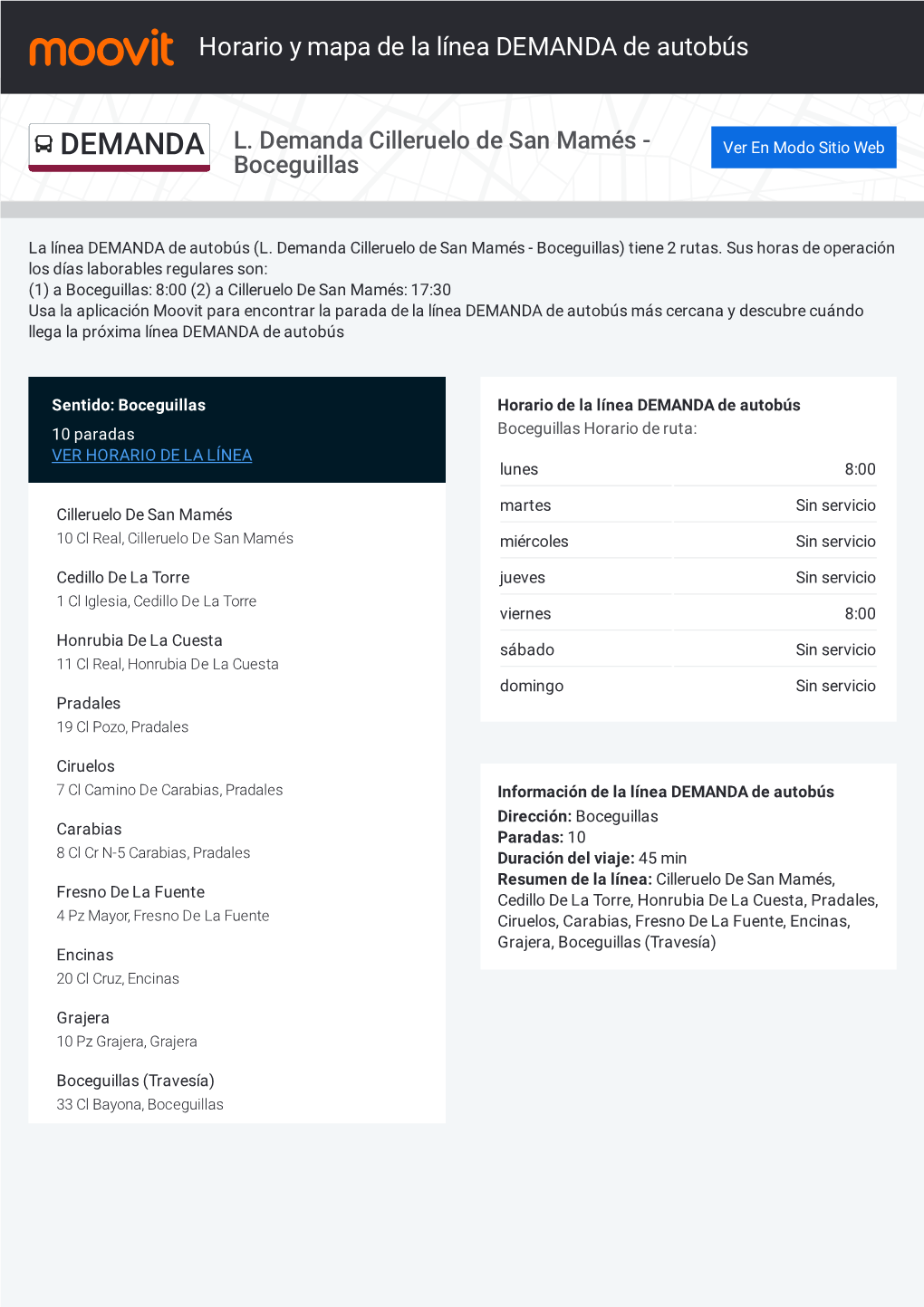 Horario De DEMANDA, Paradas Y Mapa