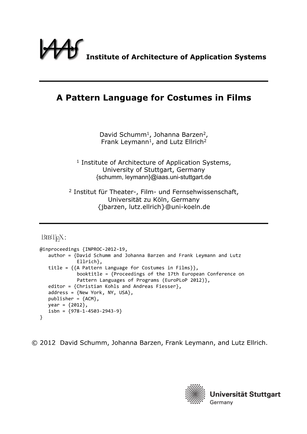 A Pattern Language for Costumes in Films