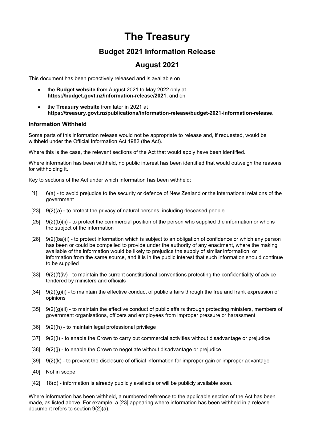 Treasury Report T2020/3542: Communicating the Budget 2021