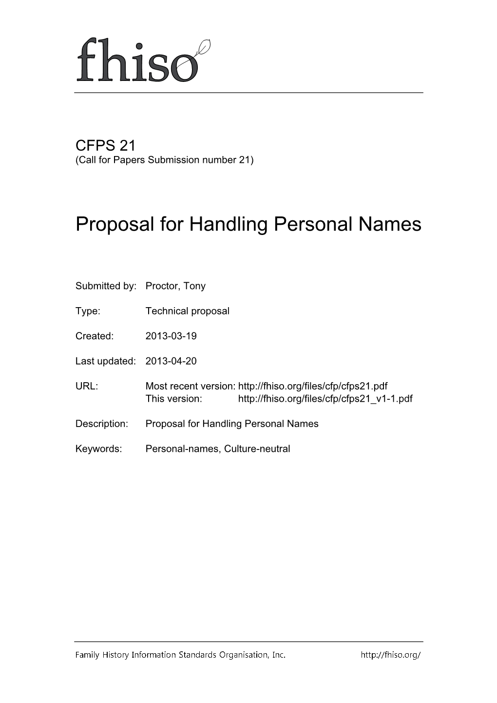 FHISO CFPS 21: Proposal for Handling Personal Names