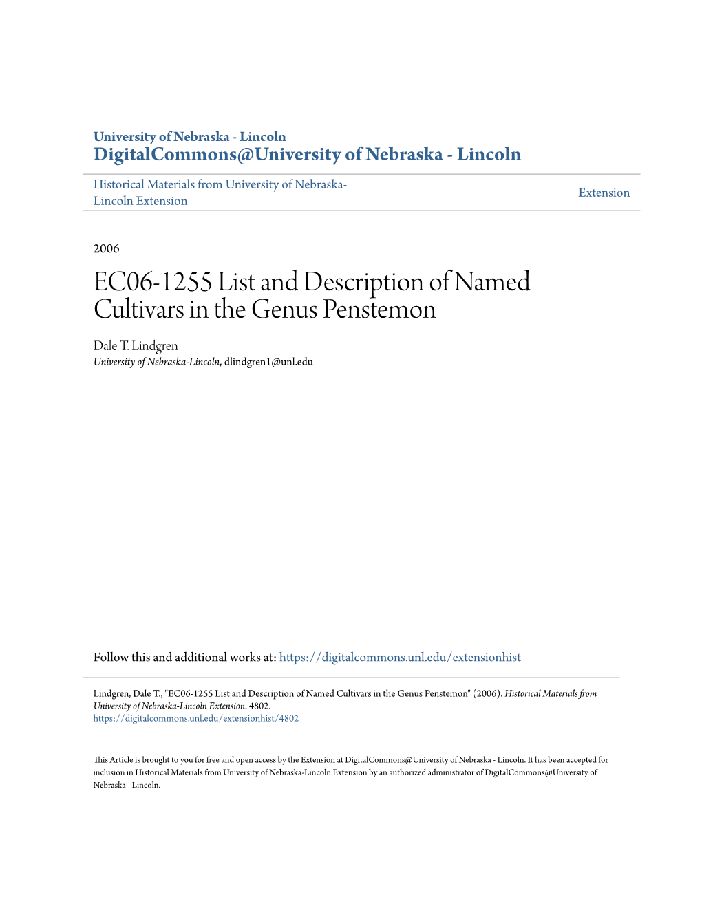 EC06-1255 List and Description of Named Cultivars in the Genus Penstemon Dale T