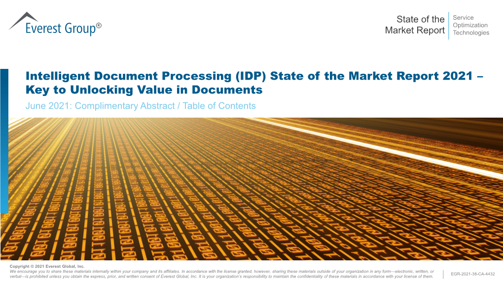 Intelligent Document Processing (IDP) State of the Market Report 2021 – Key to Unlocking Value in Documents June 2021: Complimentary Abstract / Table of Contents