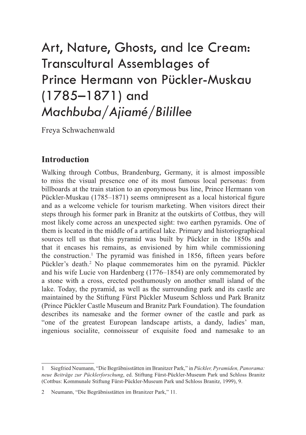 Transcultural Assemblages of Prince Hermann Von Pückler-Muskau (1785–1871) and Machbuba/Ajiamé/Bilillee Freya Schwachenwald