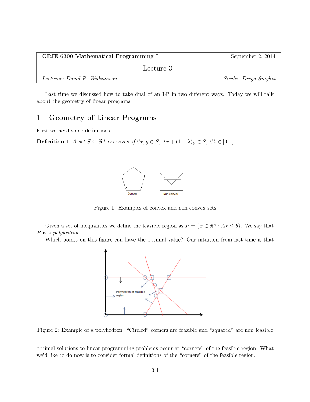 Lecture 3 1 Geometry of Linear Programs