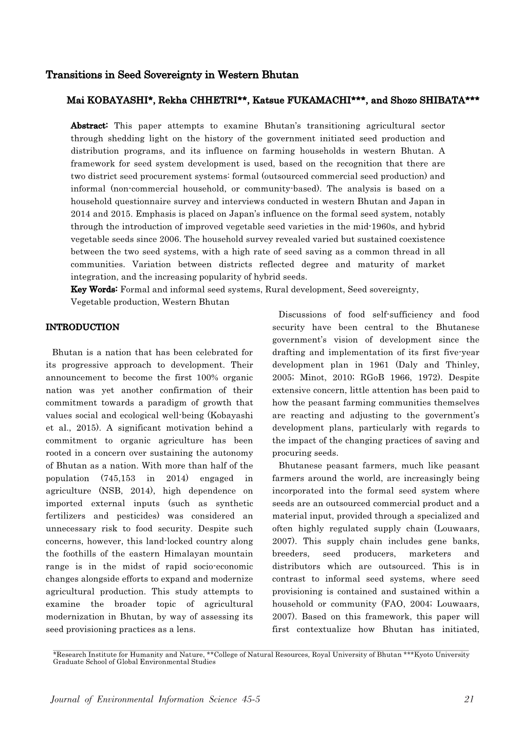 Transitions in Seed Sovereignty in Western Bhutan