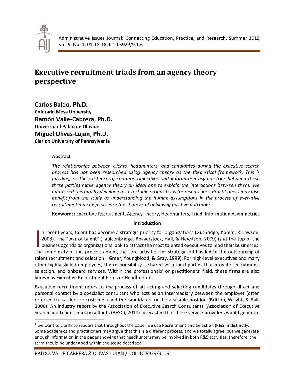 Executive Recruitment Triads from an Agency Theory Perspective