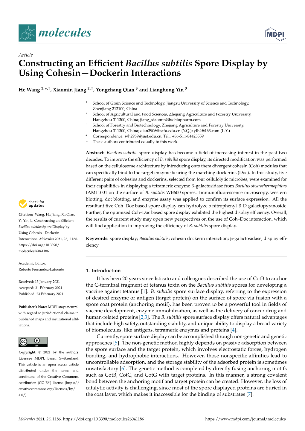 Constructing an Efficient Bacillus Subtilis Spore Display by Using