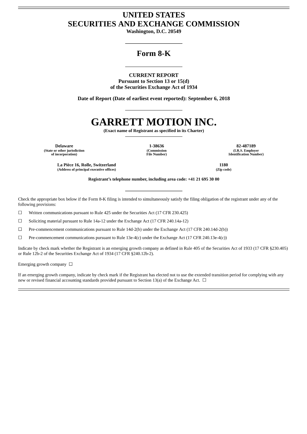 GARRETT MOTION INC. (Exact Name of Registrant As Specified in Its Charter)