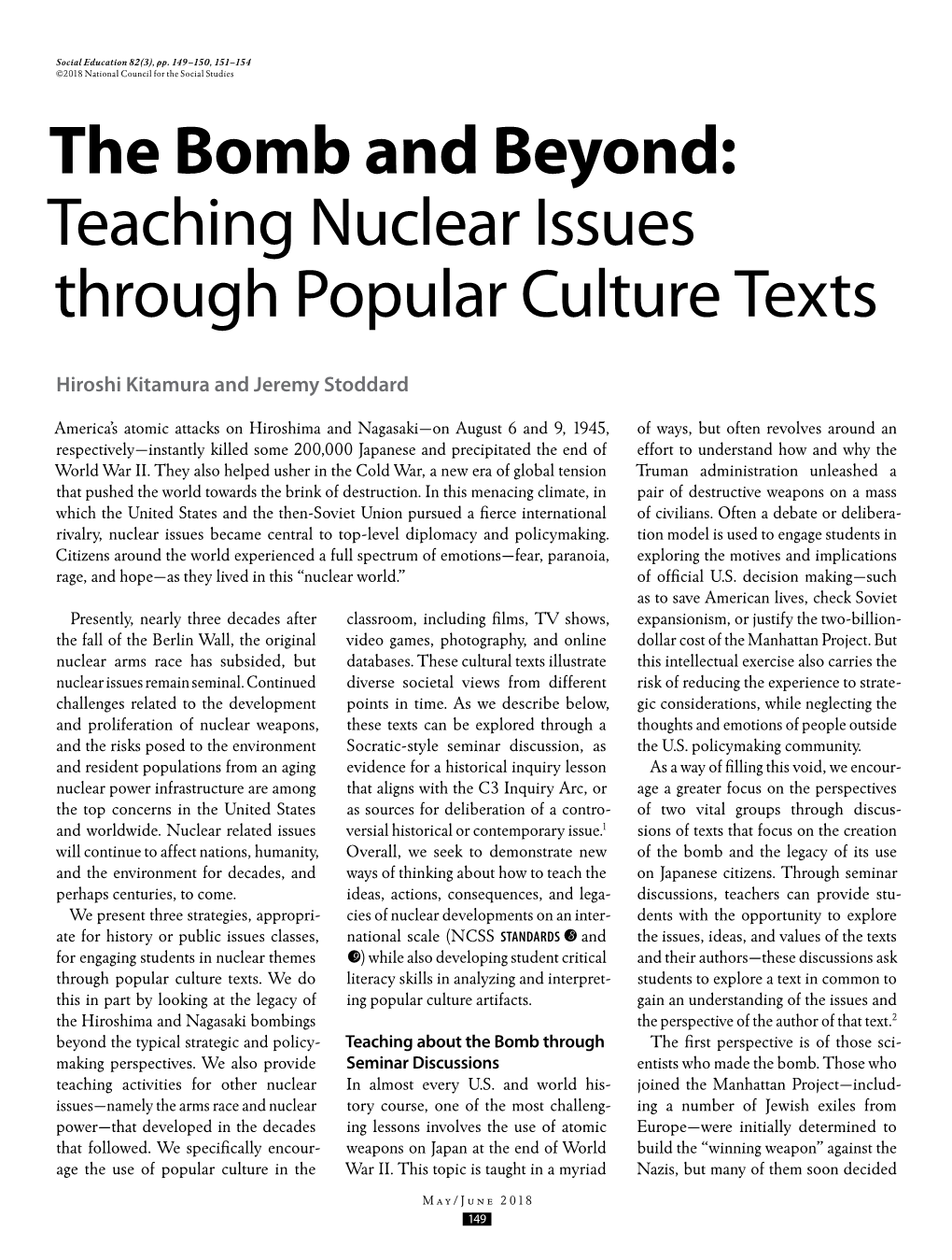 Teaching Nuclear Issues Through Popular Culture Texts