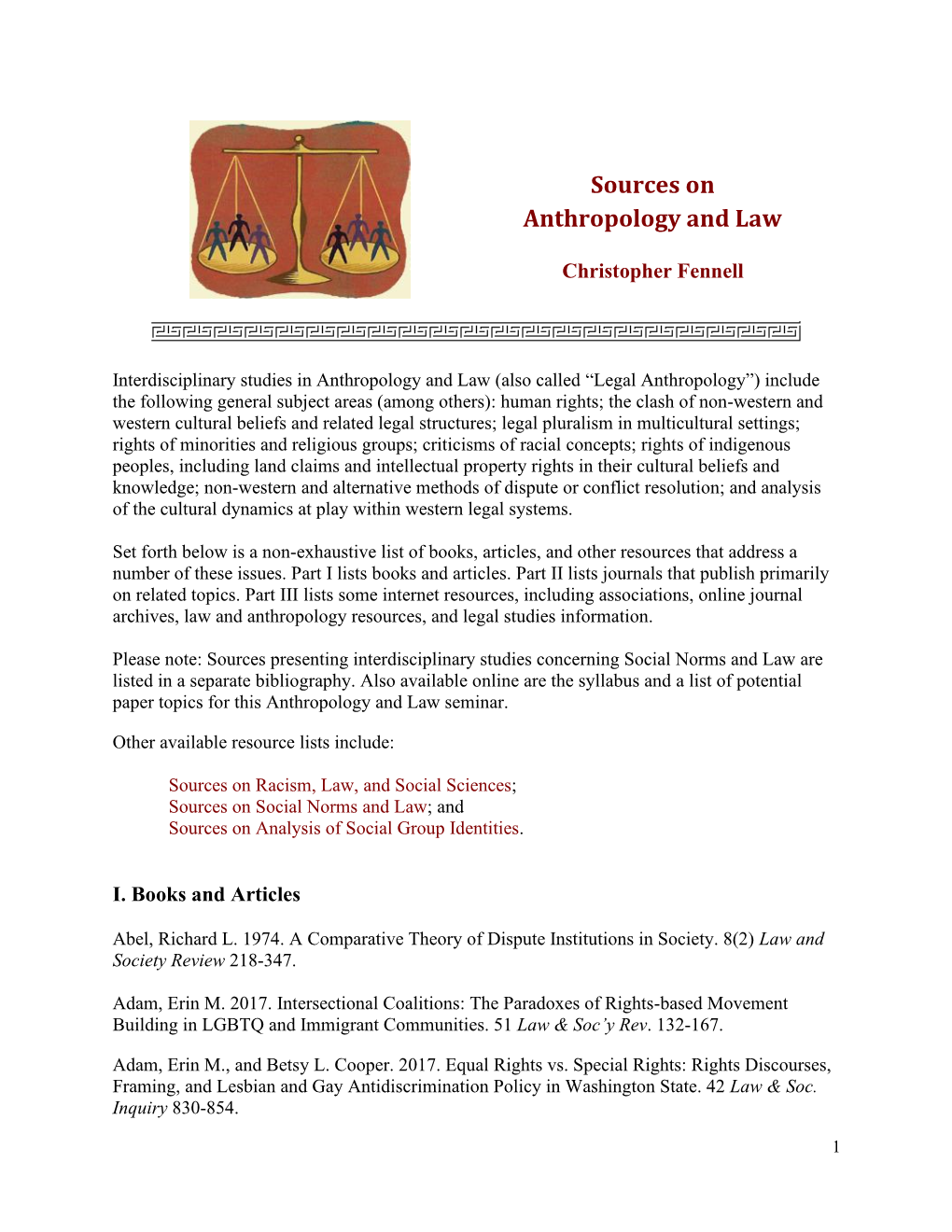 Sources on Anthropology and Law