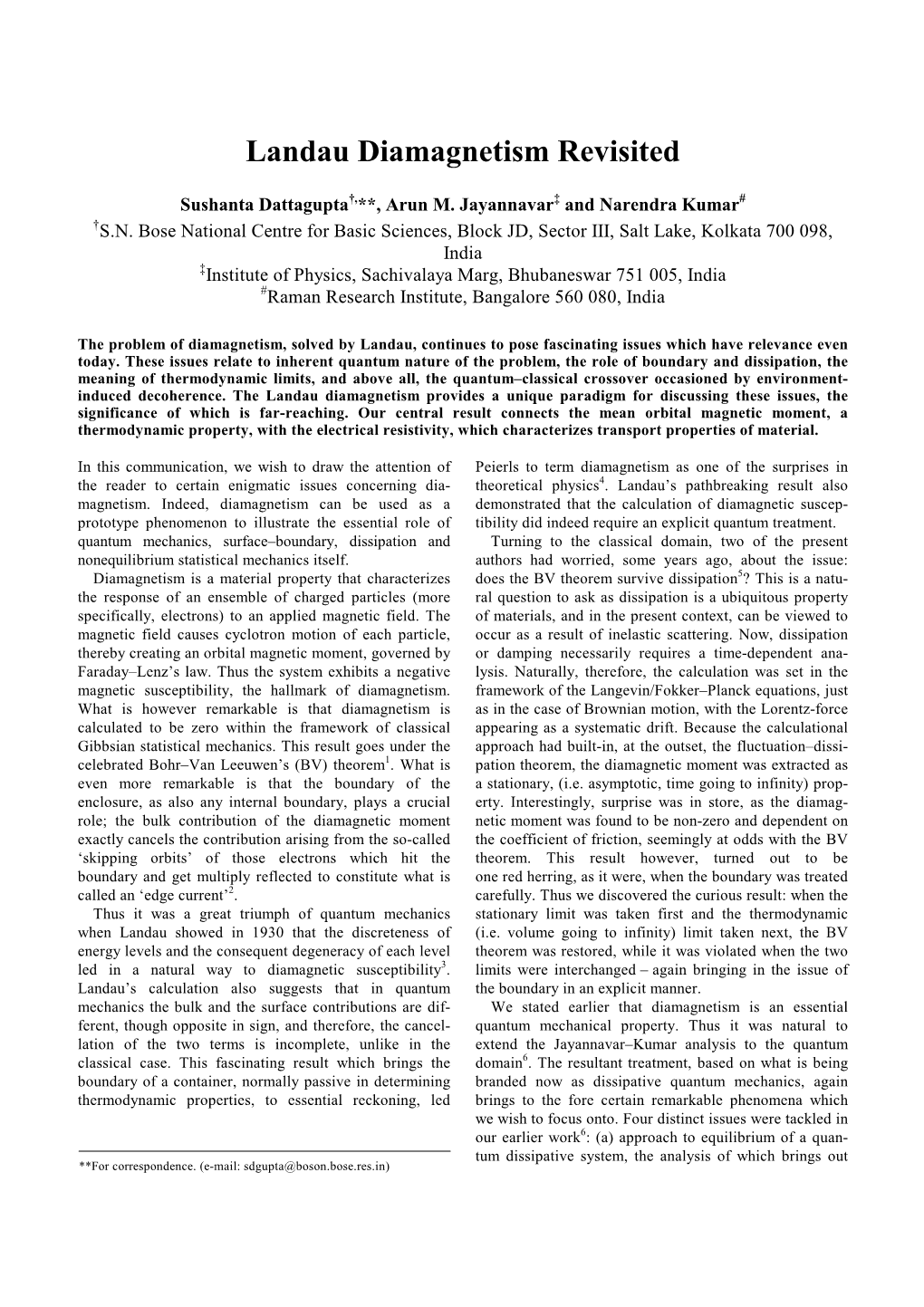 Arxiv:Cond-Mat/0106646 29 Jun 2001 Landau Diamagnetism Revisited