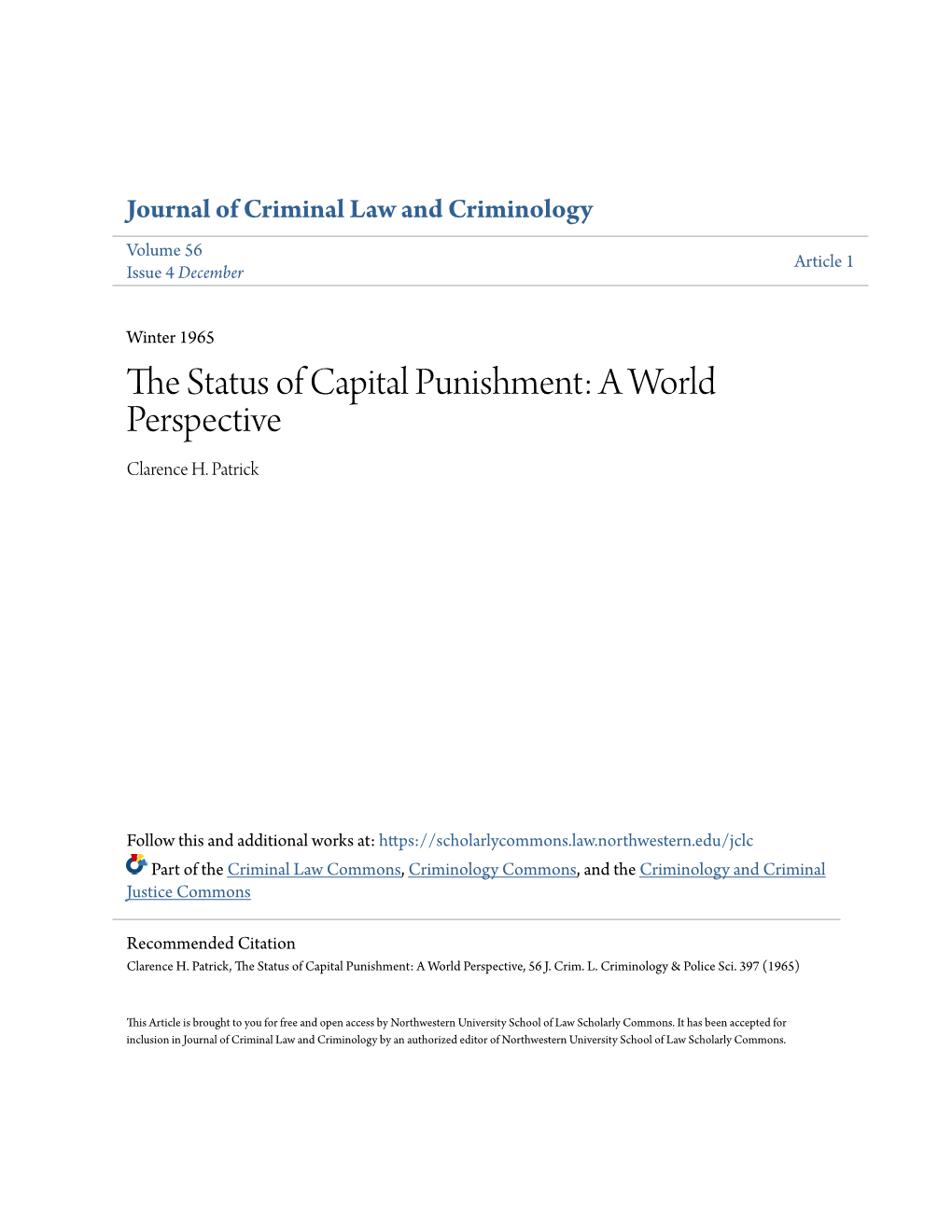 The Status of Capital Punishment: a World Perspective