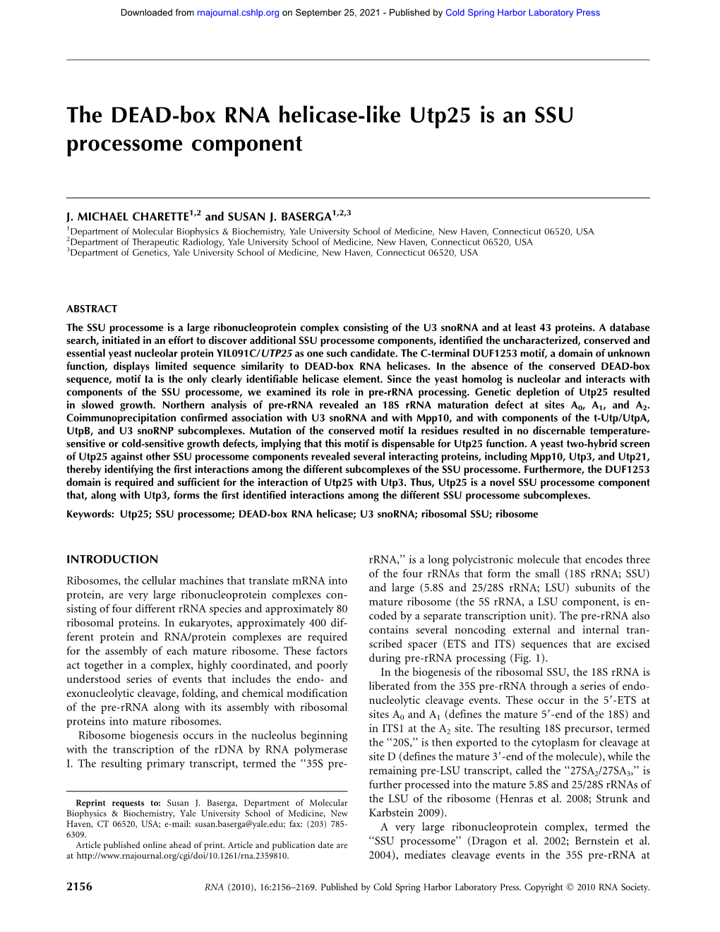 The DEAD-Box RNA Helicase-Like Utp25 Is an SSU Processome Component