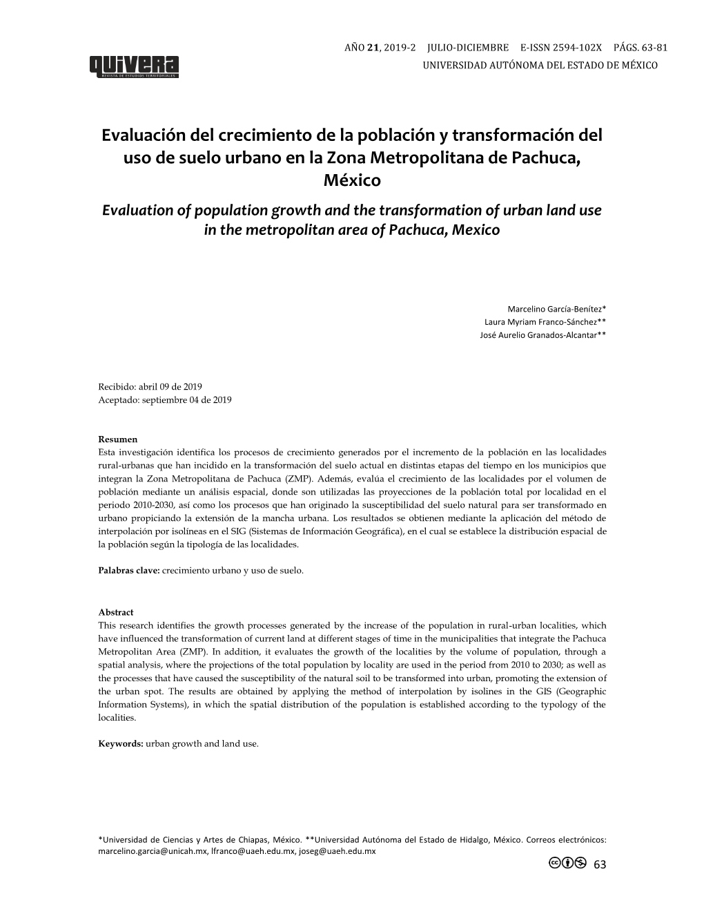 Evaluación Del Crecimiento De La Población Y Transformación Del Uso