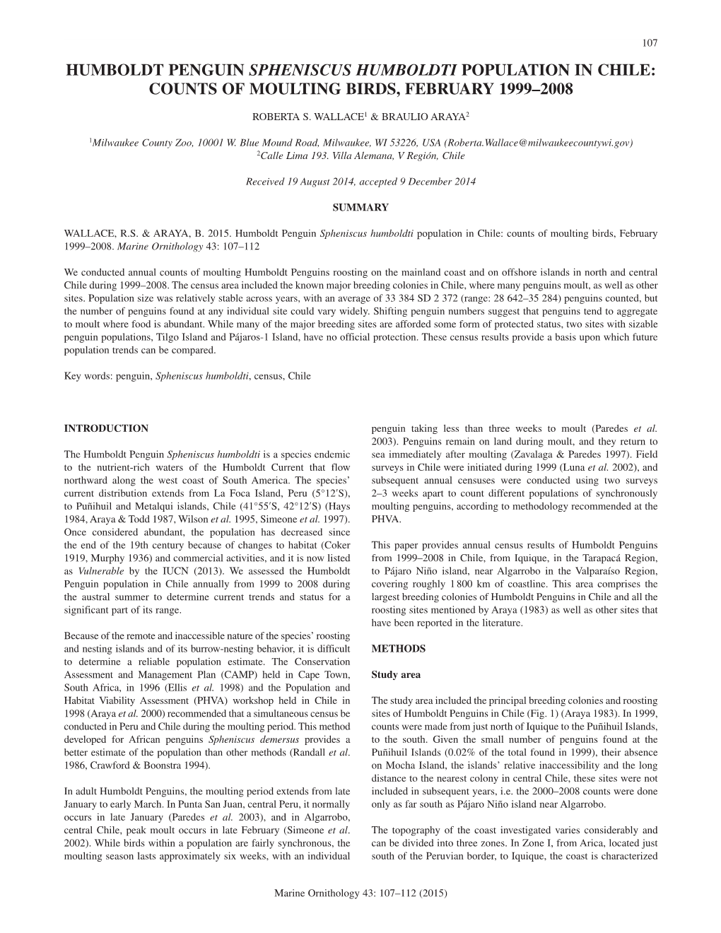 Humboldt Penguin Spheniscus Humboldti Population in Chile: Counts of Moulting Birds, February 1999–2008