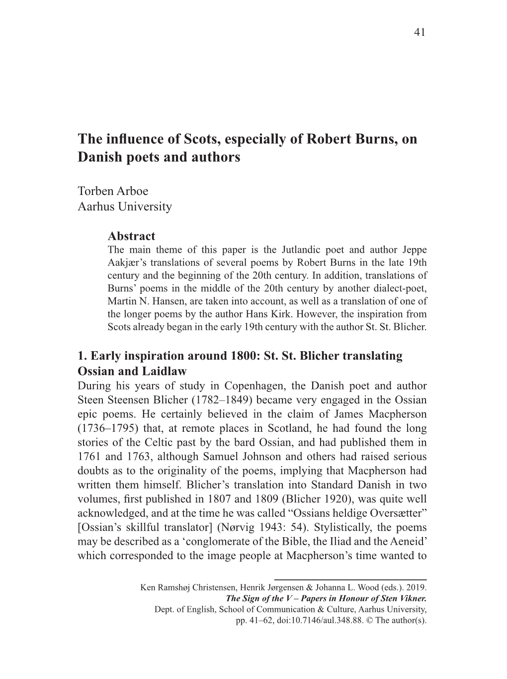The Influence of Scots, Especially of Robert Burns, on Danish Poets And