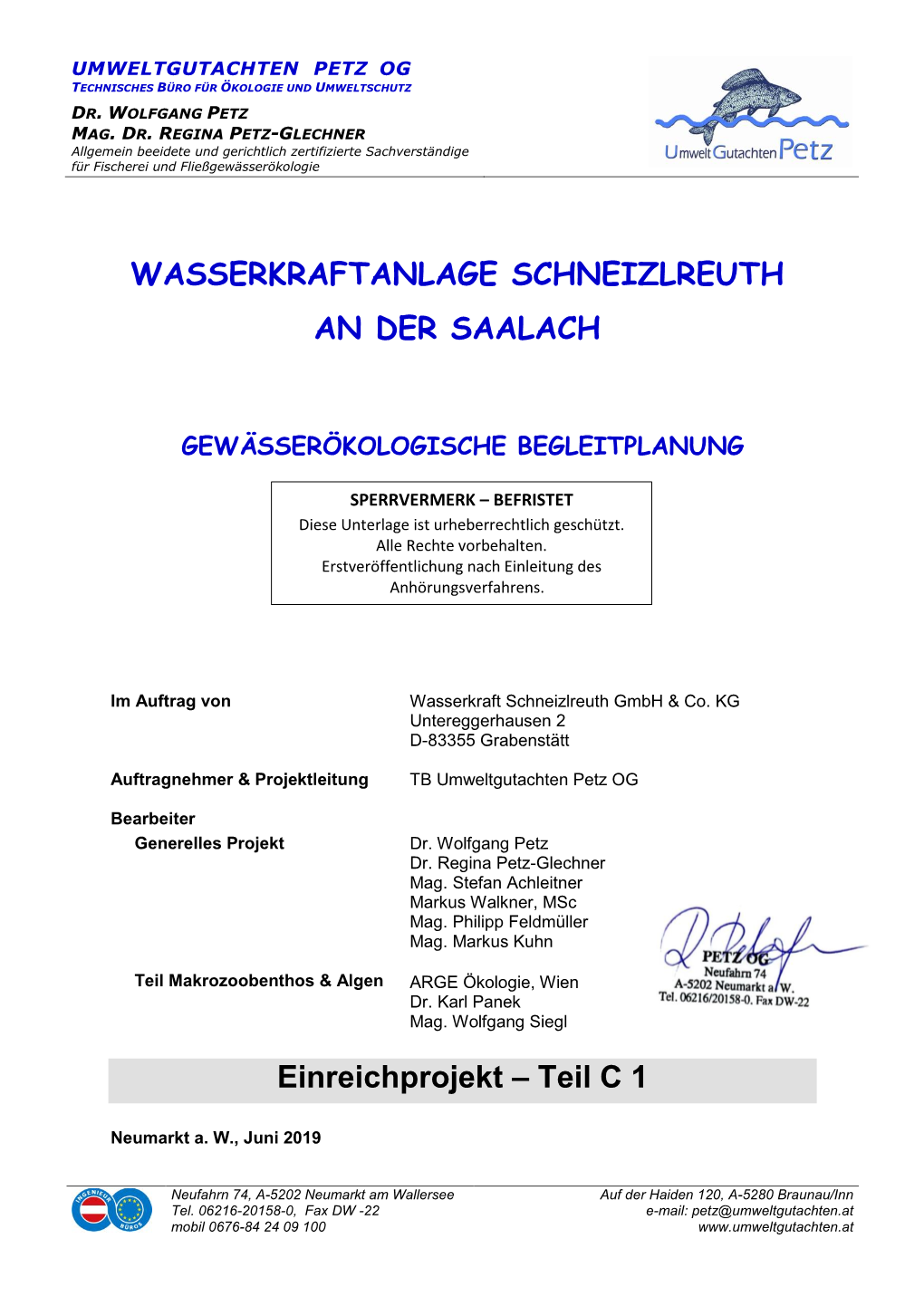 WASSERKRAFTANLAGE SCHNEIZLREUTH an DER SAALACH Einreichprojekt