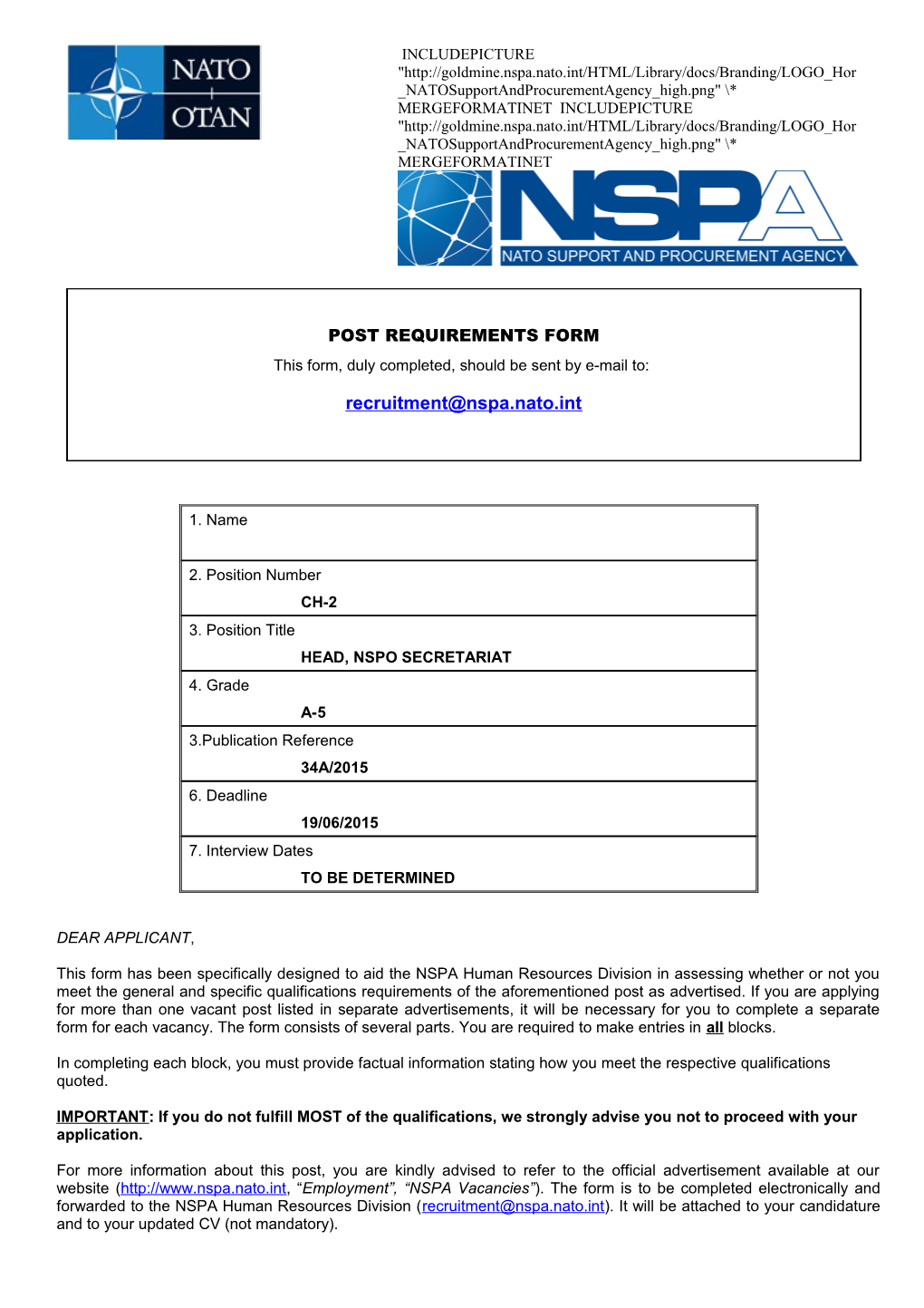 Post Requirements Form