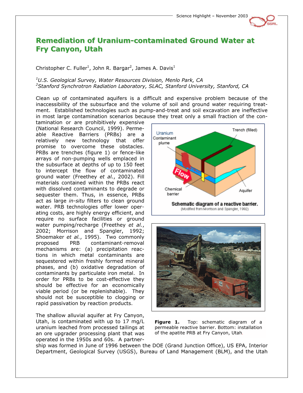 Remediation of Uranium-Contaminated Ground Water at Fry Canyon, Utah