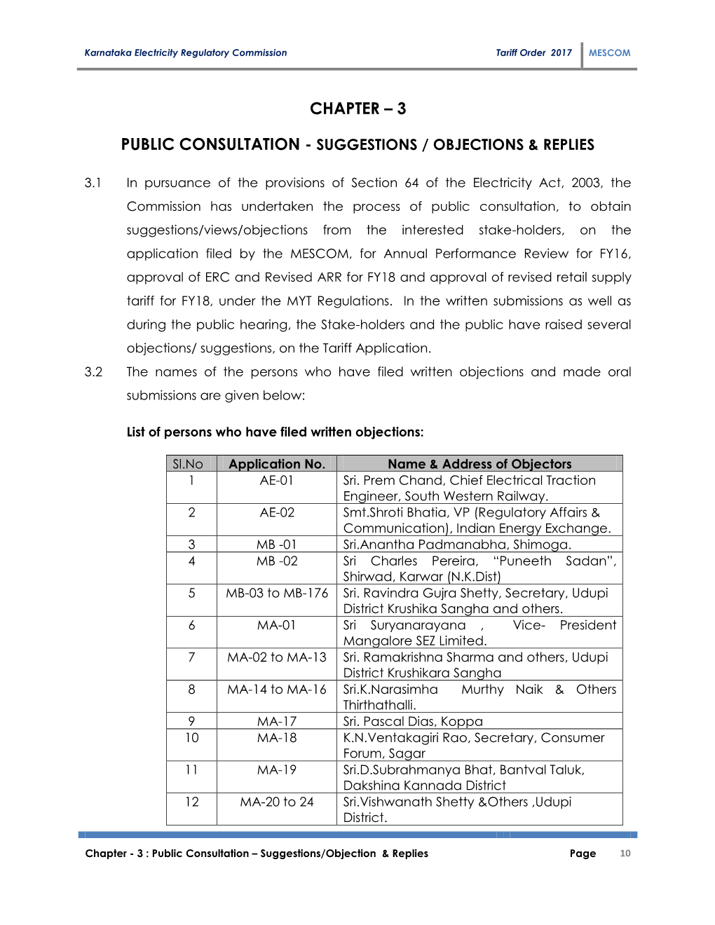 Karnataka Electricity Regulatory Commission Tariff Order 2017 MESCOM