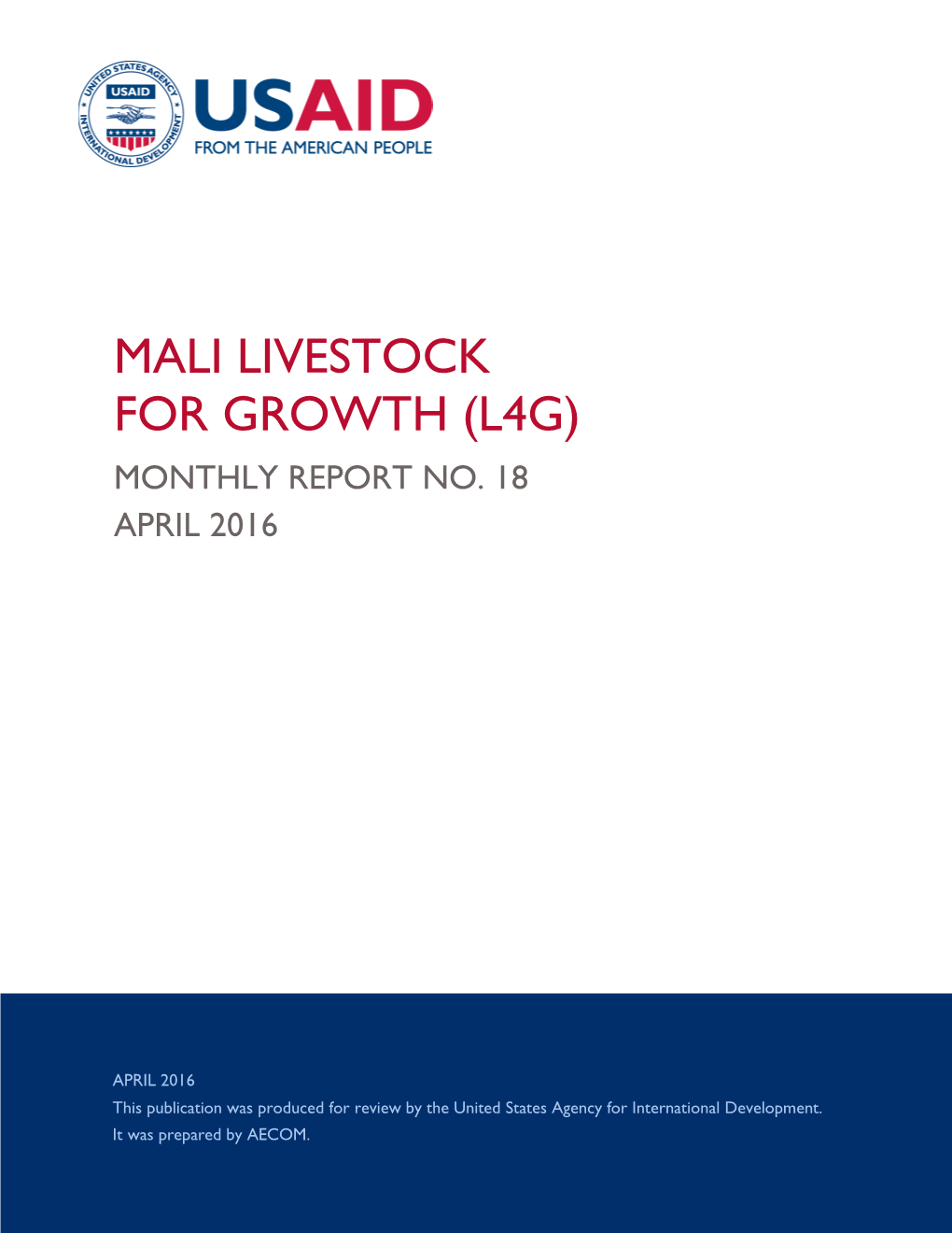 Mali Livestock for Growth (L4g) Monthly Report No