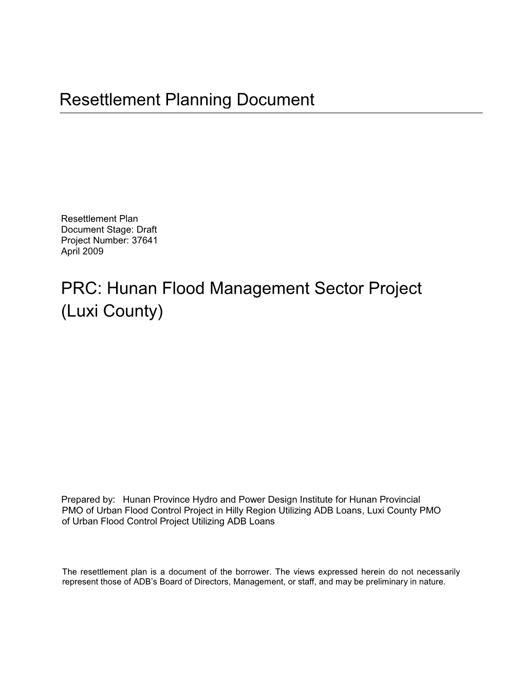 Hunan Flood Management Sector Project (Luxi County)