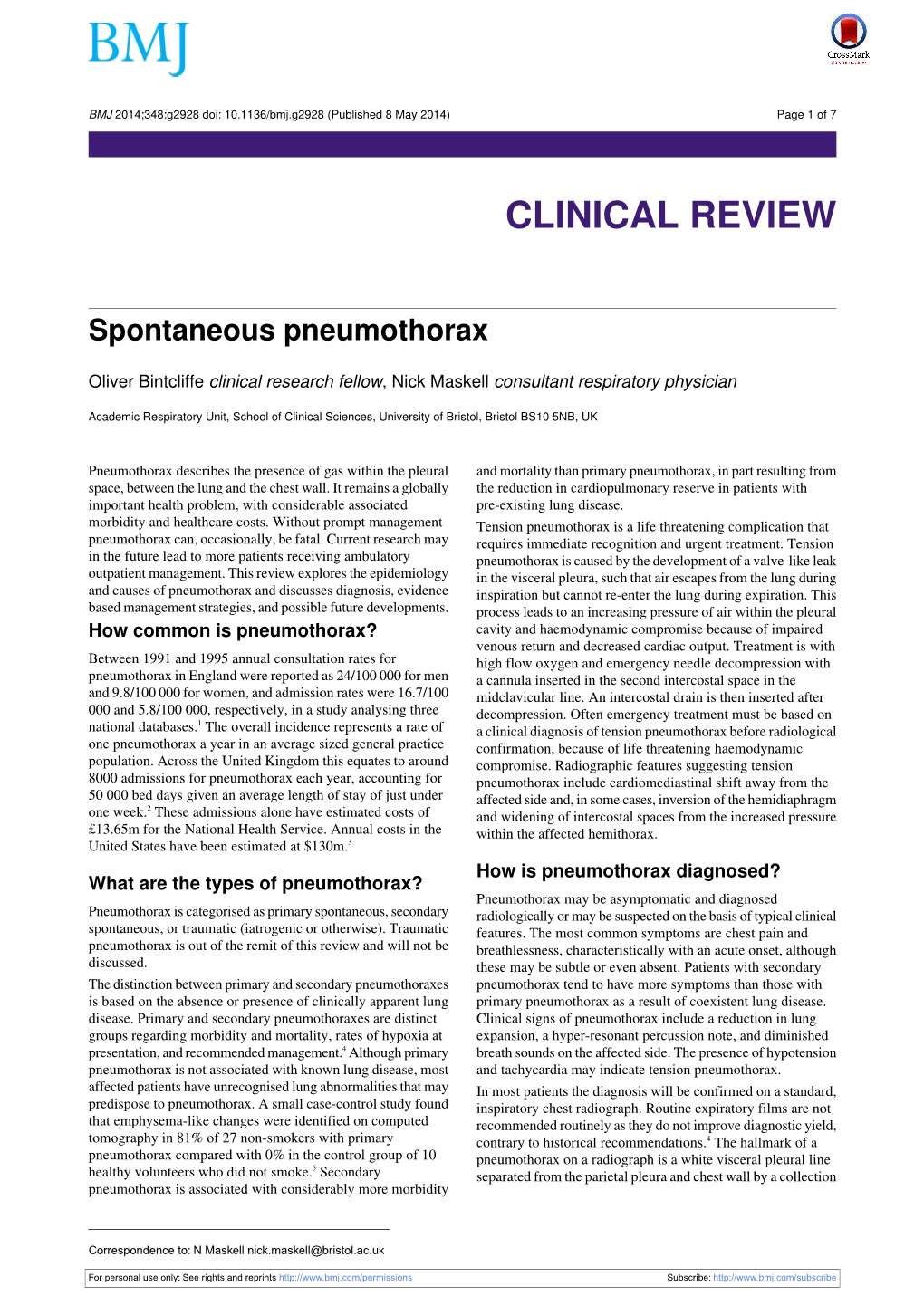 2014 05 08 BMJ Spontaneous Pneumothorax.Pdf