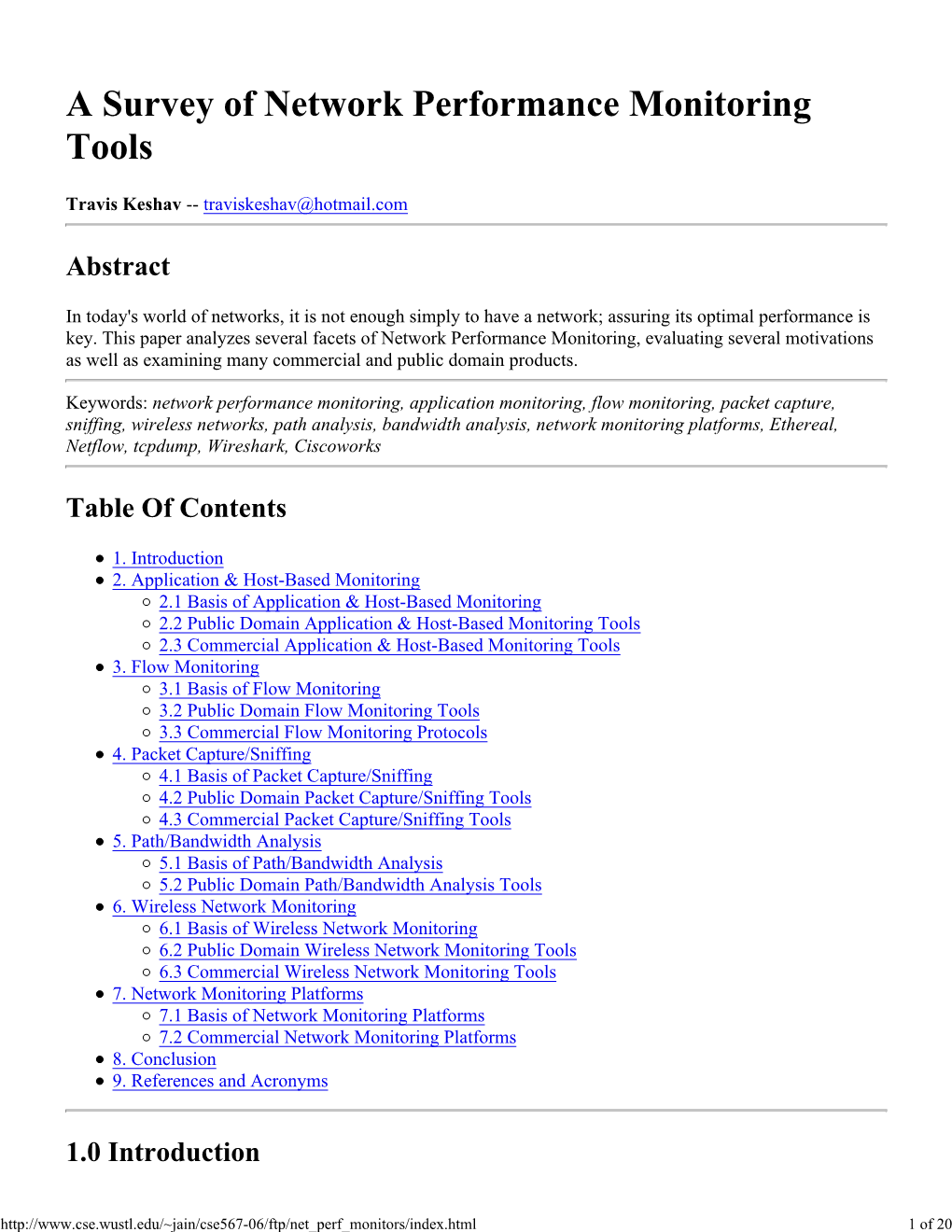 A Survey of Network Performance Monitoring Tools