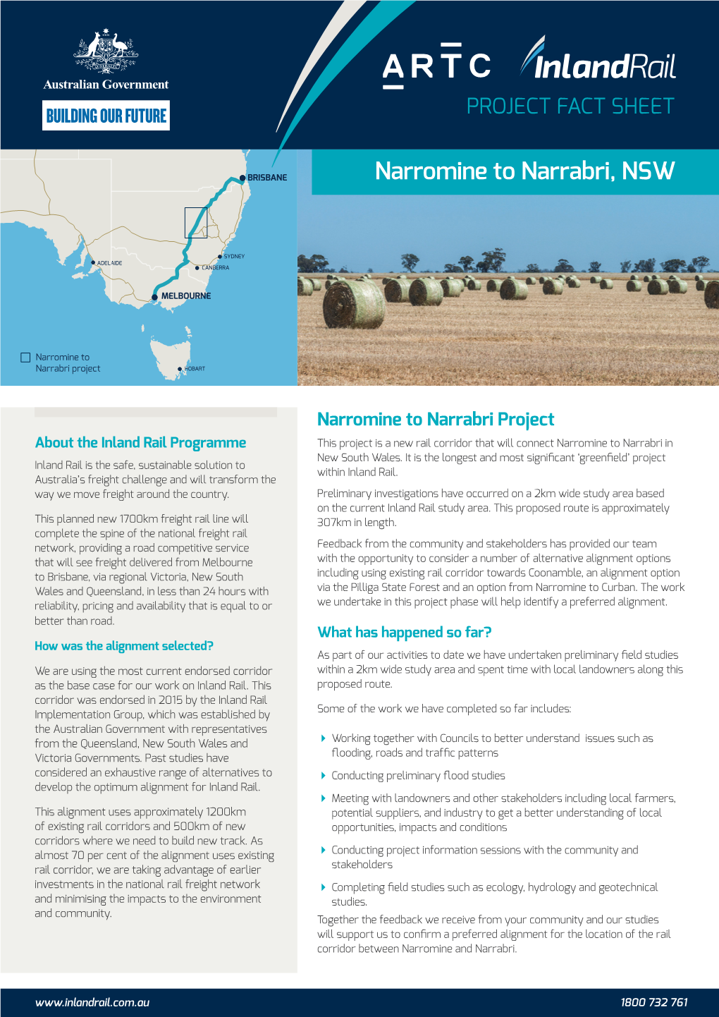 Narromine to Narrabri Proiect About the Inland Rail Programme This Project Is a New Rail Corridor That Will Connect Narromine to Narrabri in New South Wales