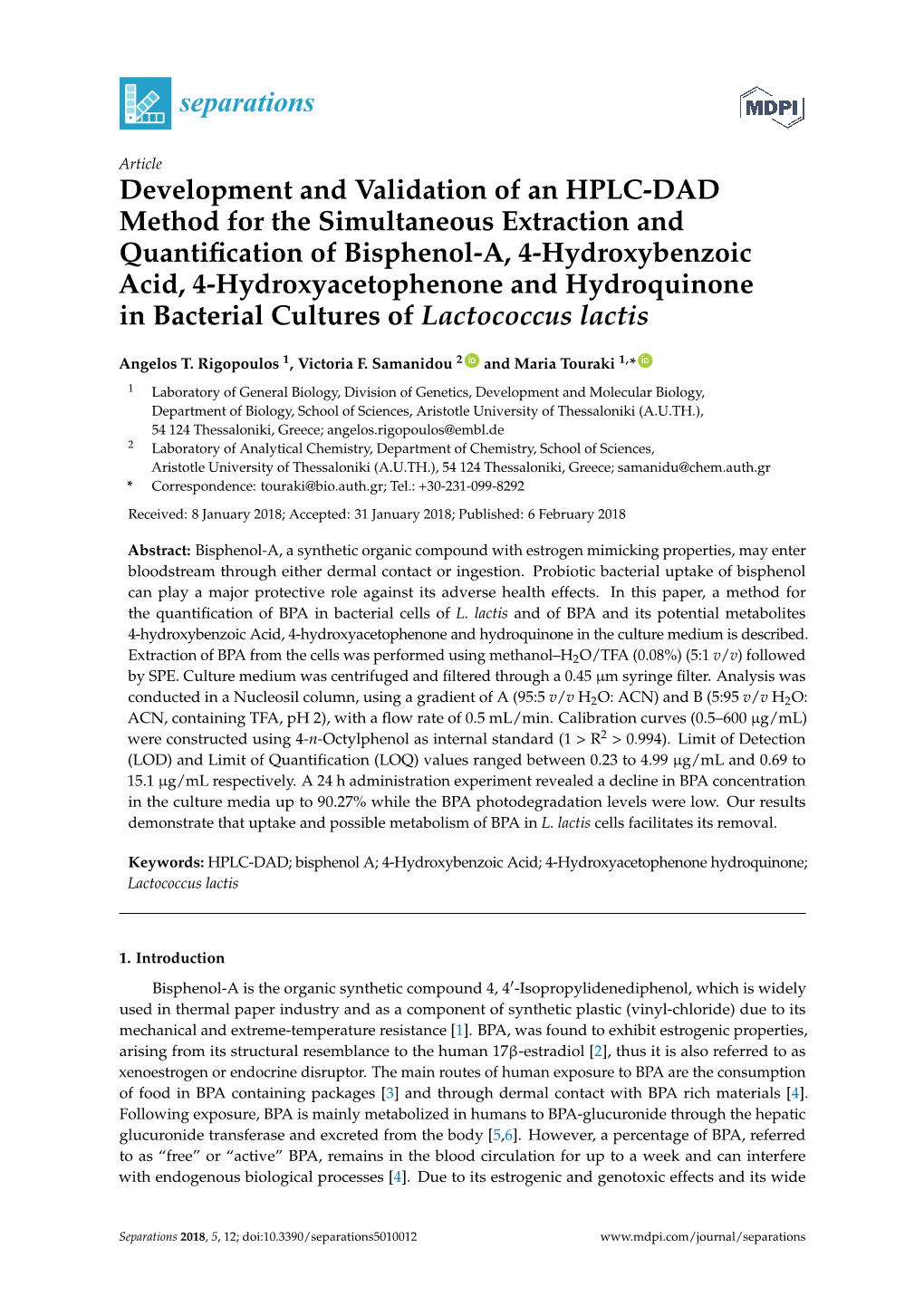 Development and Validation of an HPLC-DAD Method for The