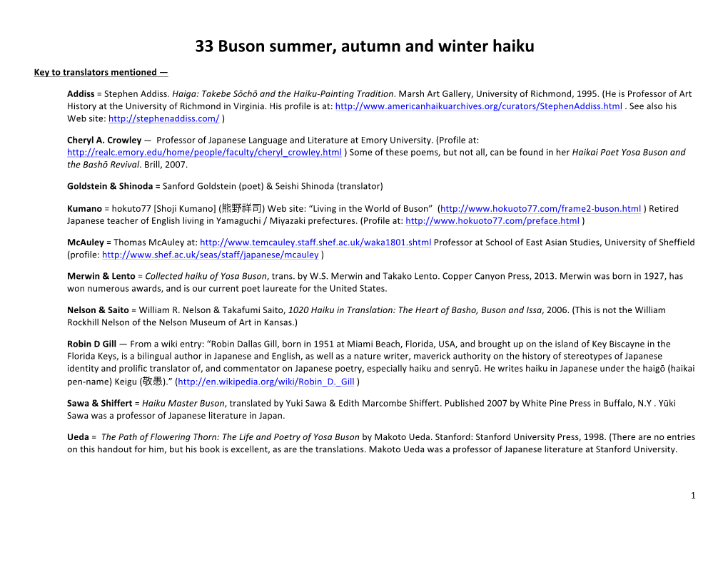 33 Buson Summer, Autumn and Winter Haiku