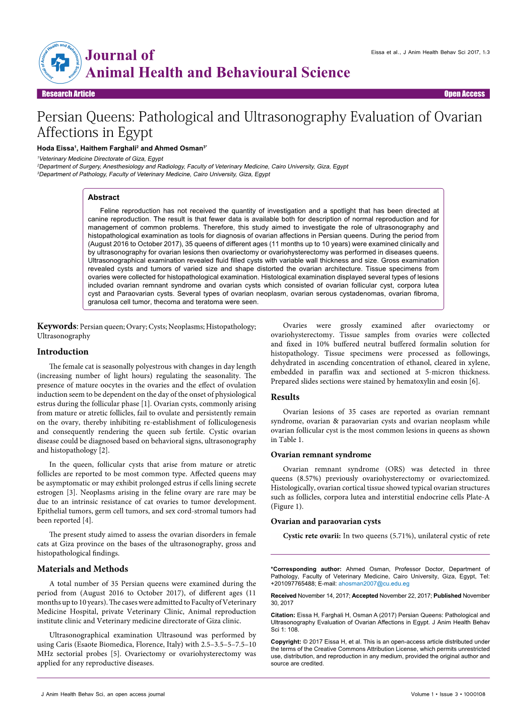Pathological and Ultrasonography Evaluation of Ovarian Affections In