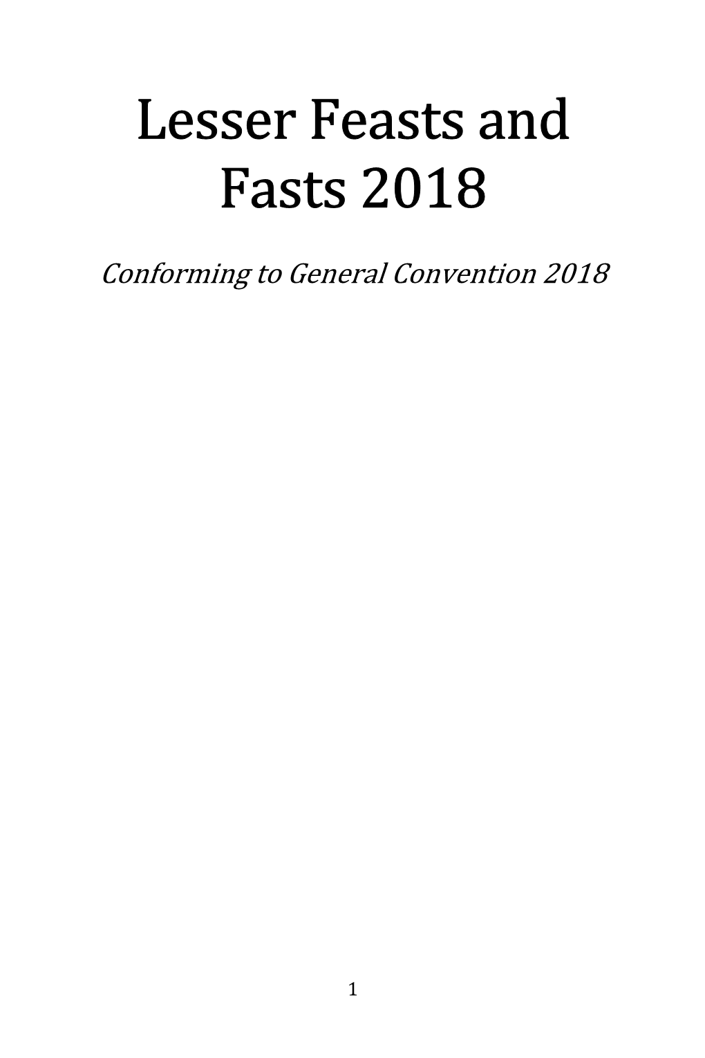 Lesser Feasts and Fasts 2018