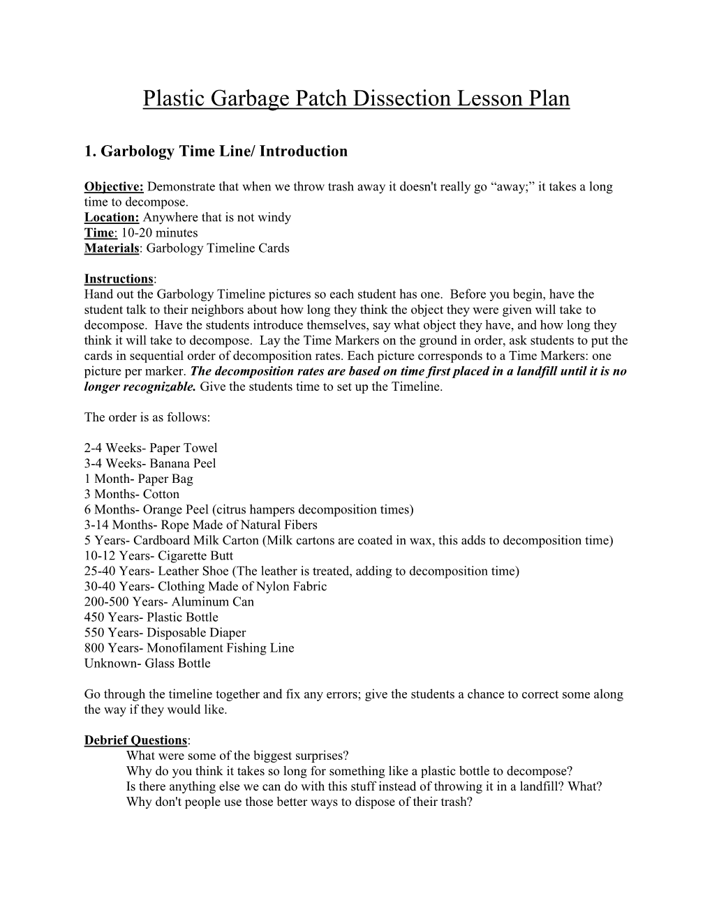 Plastic Garbage Patch Dissection Lesson Plan