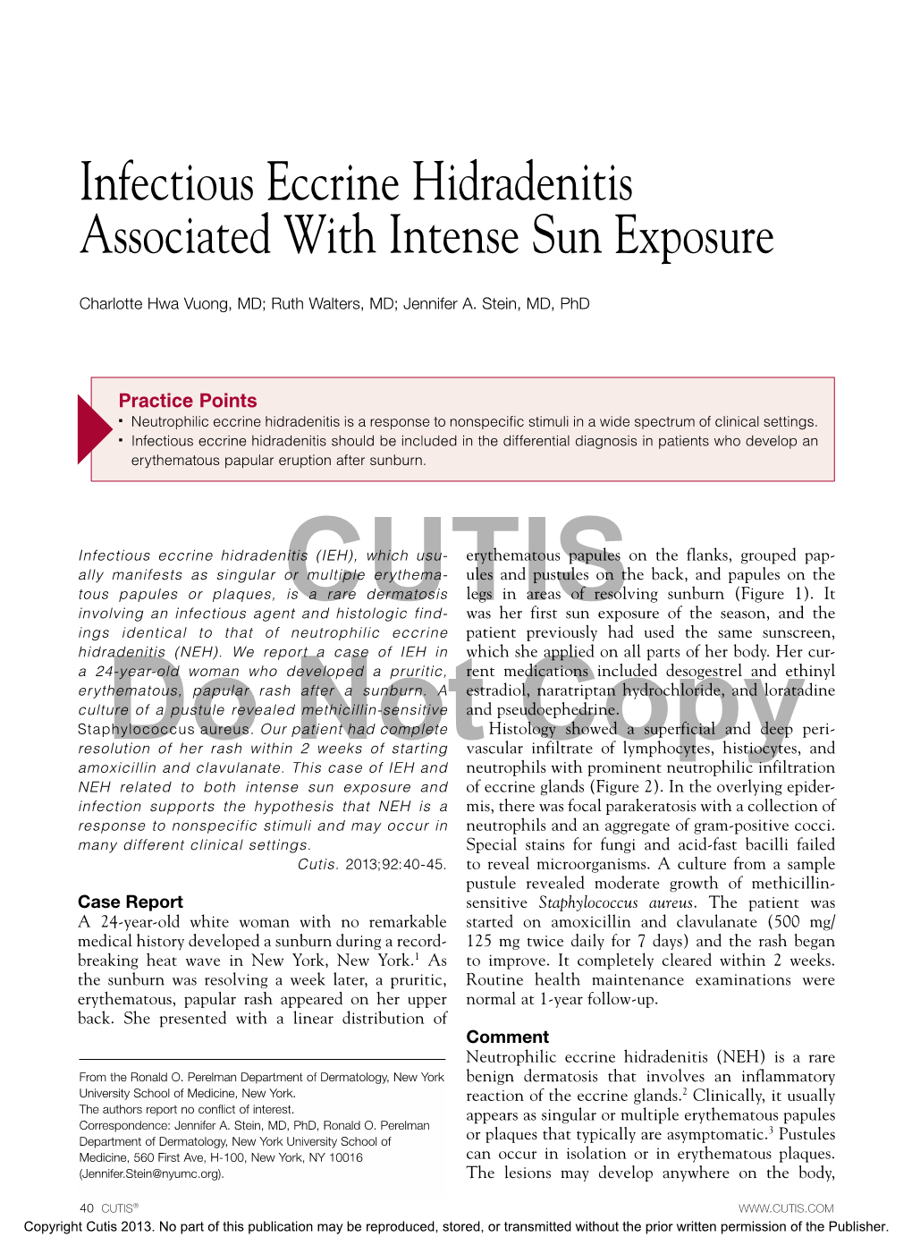 Infectious Eccrine Hidradenitis Associated with Intense Sun Exposure