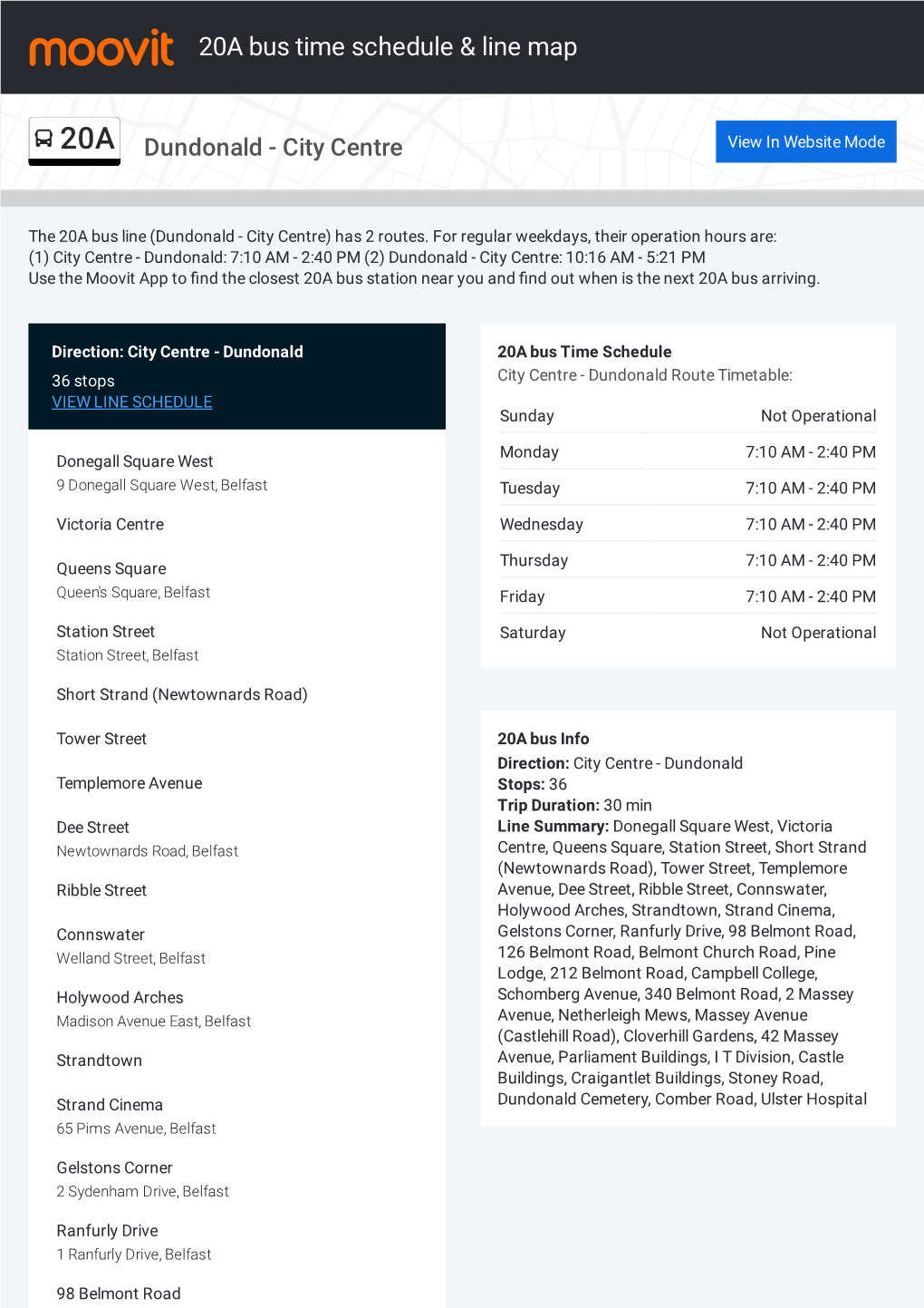 20A Bus Time Schedule & Line Route