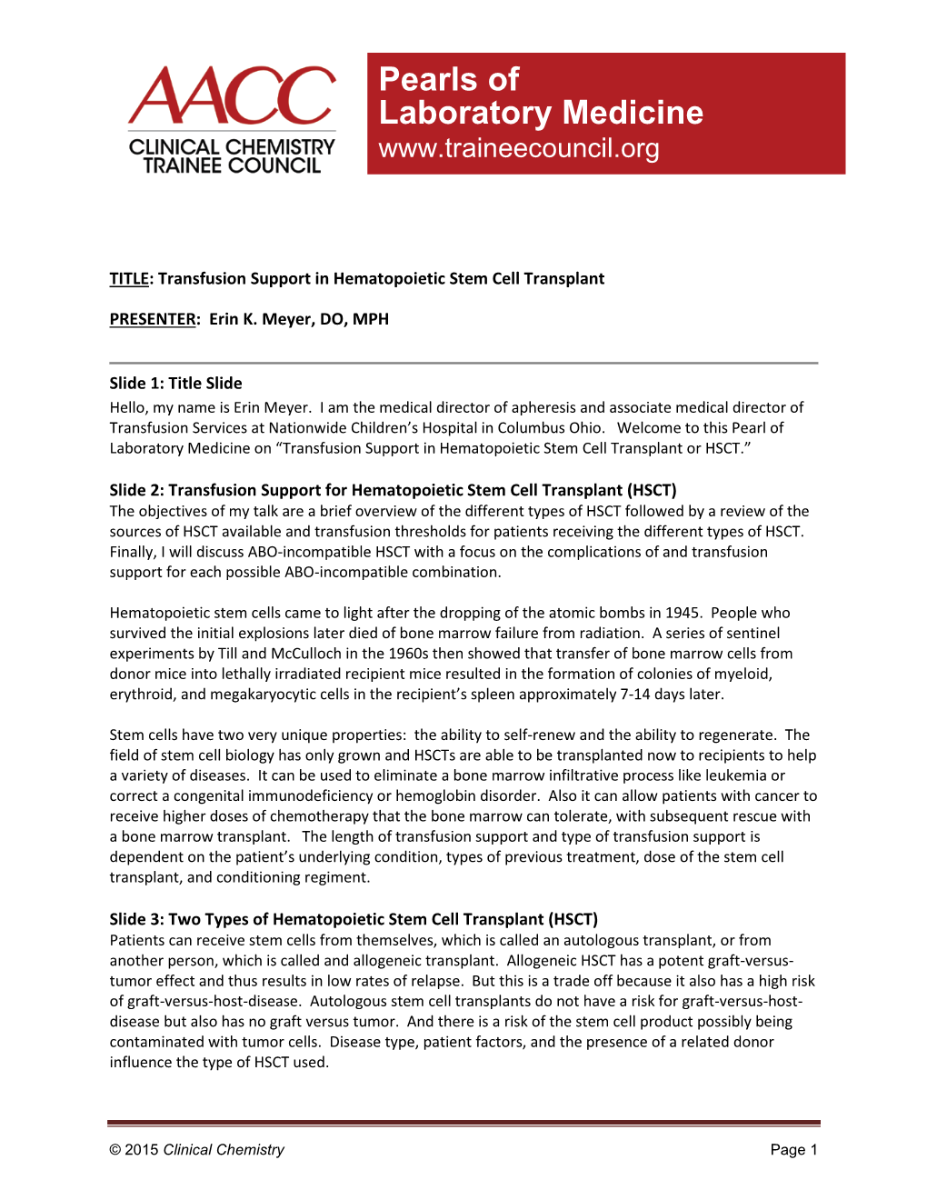 Pearls of Laboratory Medicine Transcript Document