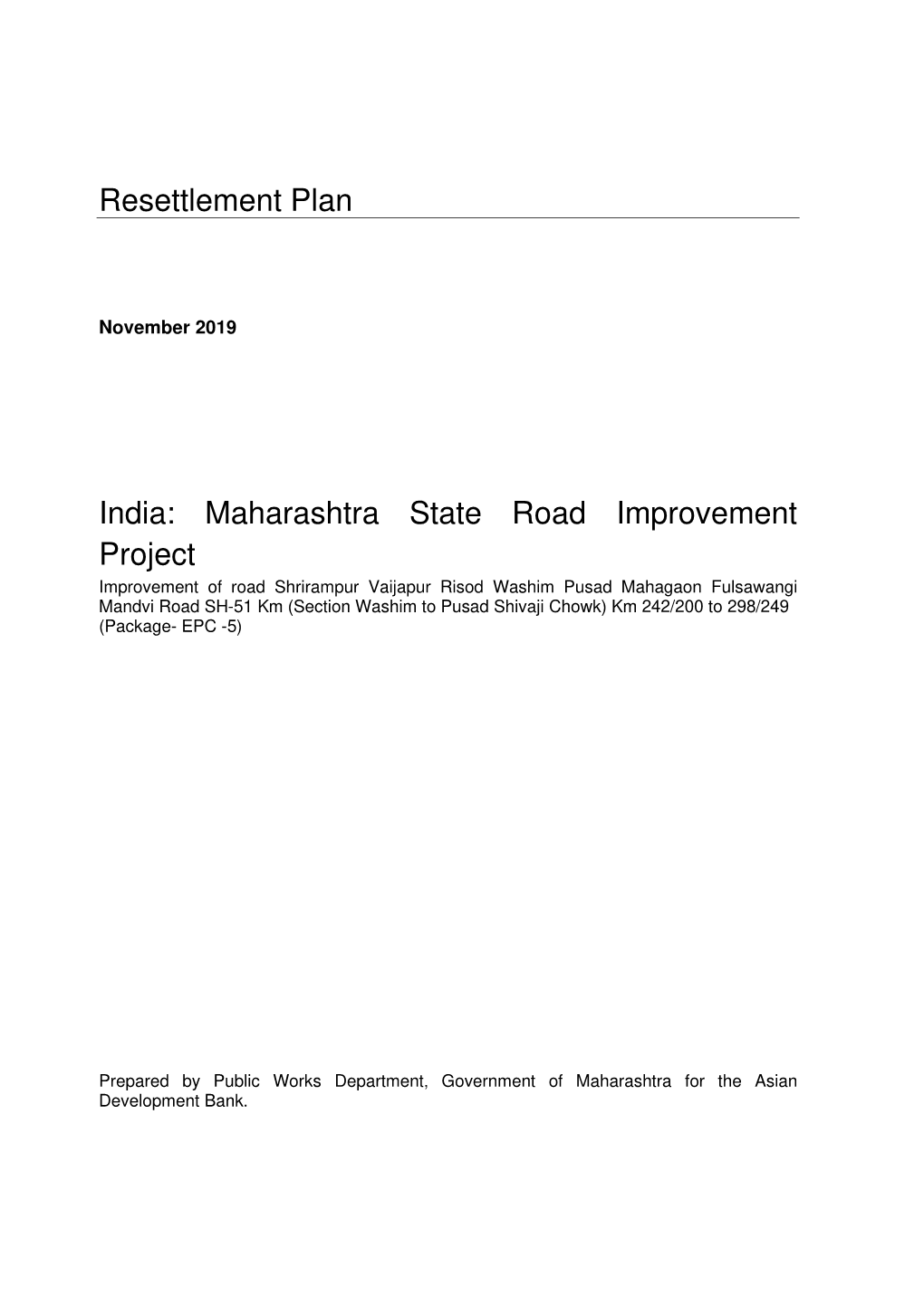 Resettlement Plan India: Maharashtra State Road Improvement Project