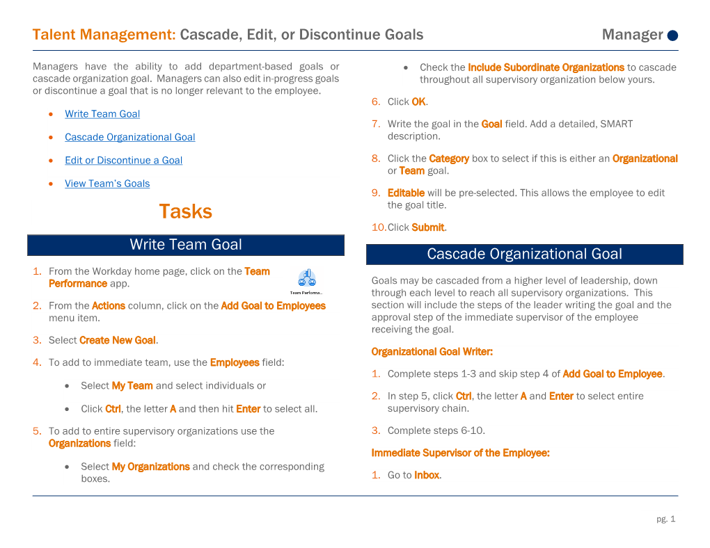 Manager Cascade, Edit, Or Discontinue Goal(S) in Workday