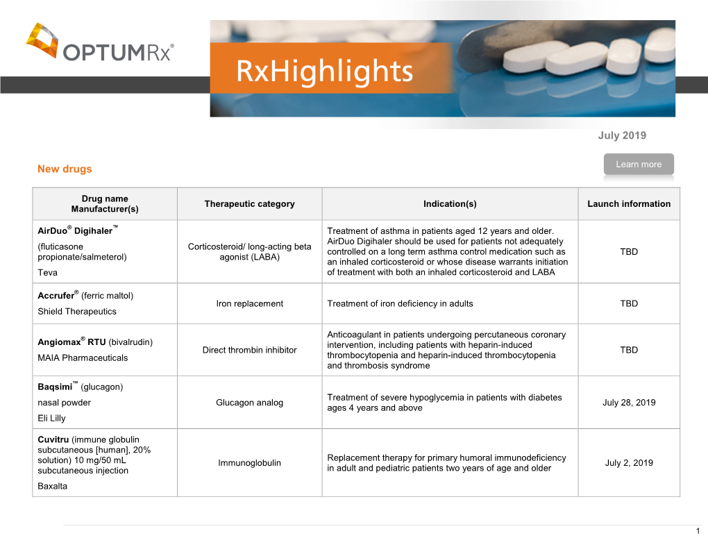 July 2019 New Drugs