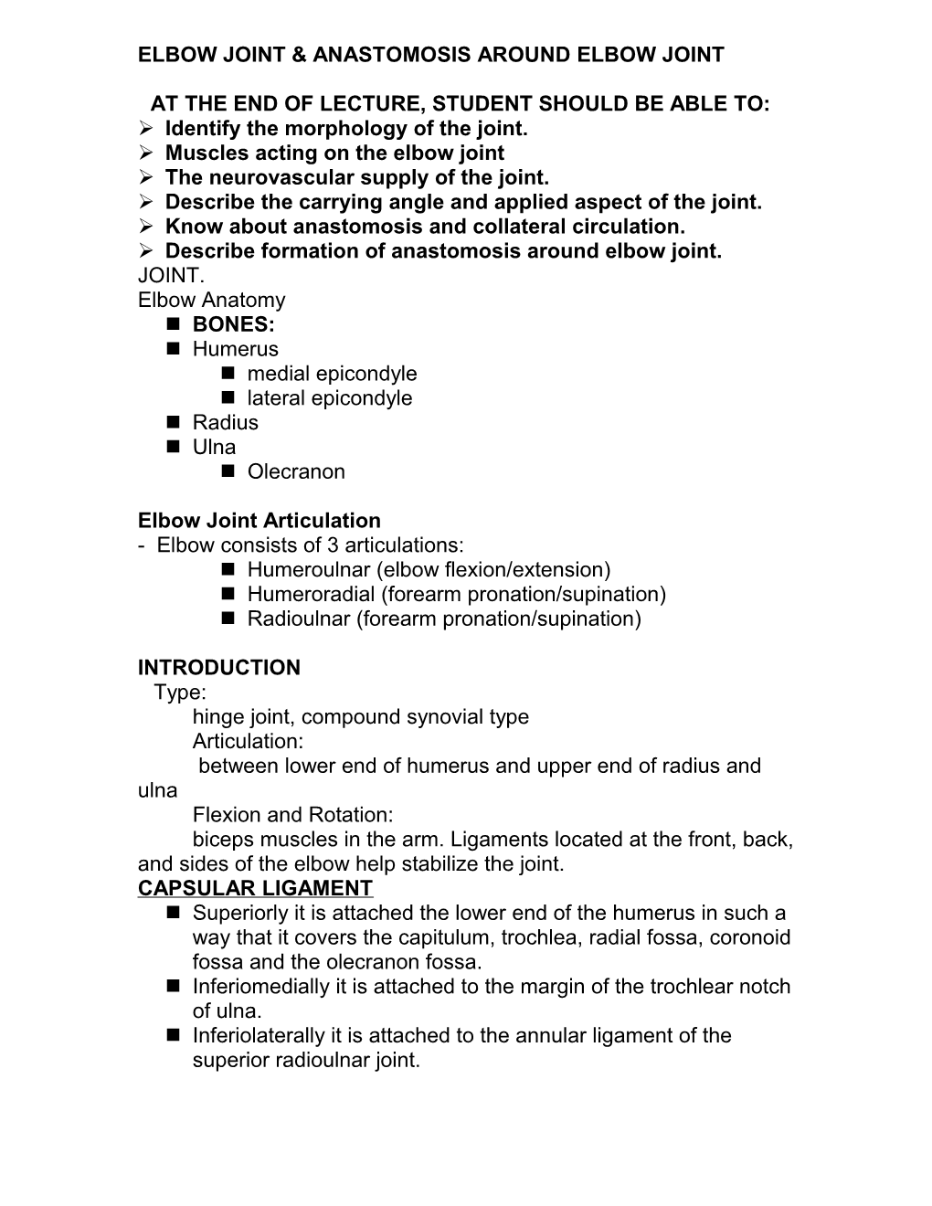 Elbow Joint &Anastomosis Around Elbow Joint