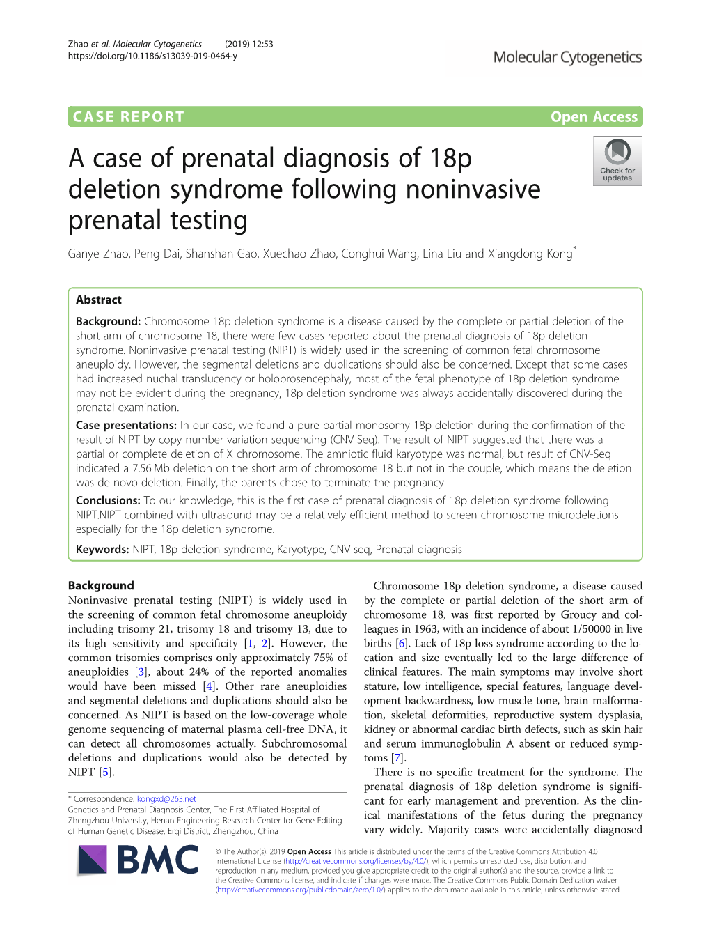 A Case of Prenatal Diagnosis of 18P Deletion Syndrome Following