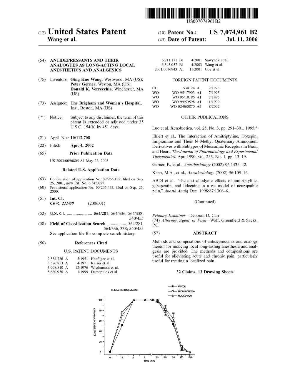 (12) United States Patent (10) Patent No.: US 7,074,961 B2 Wang Et Al