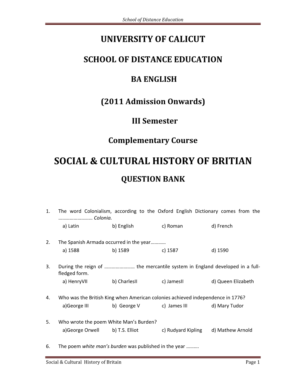 Social & Cultural History of Britian