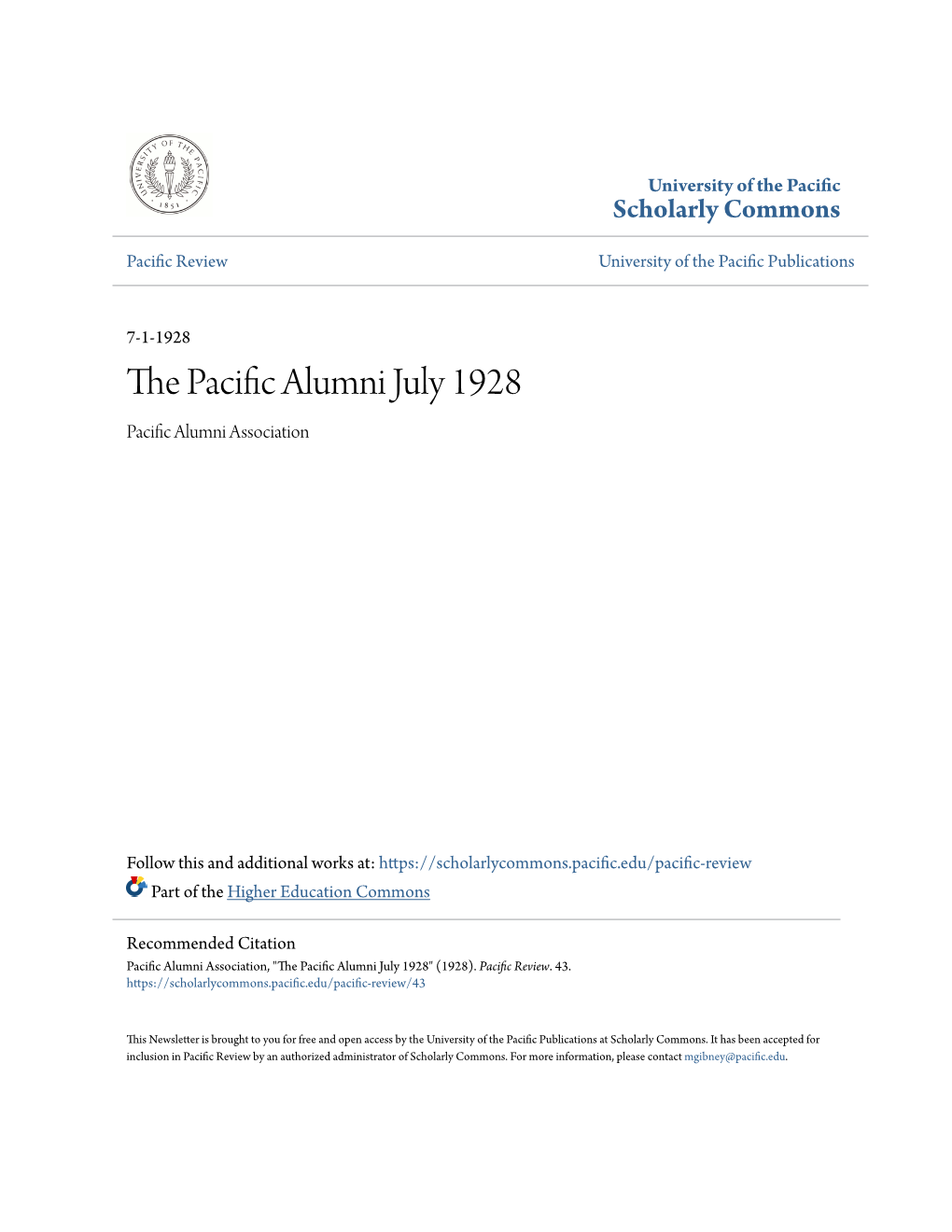 The Pacific Alumni July 1928
